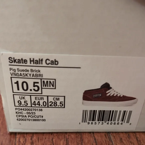 Vans Skateboarding Half Cab Pig Suede Size 10.5 Brick Red Burgandy White Sole - Picture 3 of 16